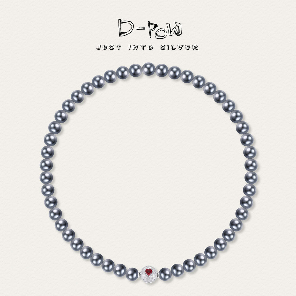 Full product view of the D-POW Cosmic Amour peach motif necklace in 925 sterling silver, showcasing its intricate craftsmanship and stunning design.