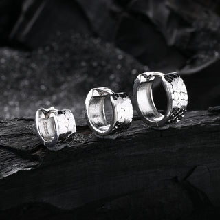 D-POW hammered sterling silver ear cuffs in three sizes (S, M, and L) arranged together, highlighting the different sizes and stylish hammered textures.