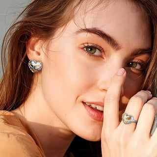 [Frozen Echo] D-POW  Ice Cube Heart Treasure Sterling Silver Stud Earrings - D-POW