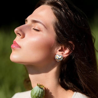 [Frozen Echo] D-POW  Ice Cube Heart Treasure Sterling Silver Stud Earrings - D-POW