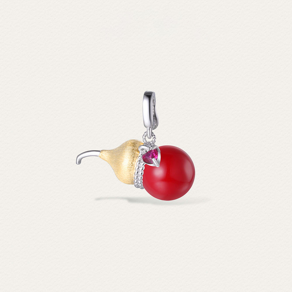 Festive Lucky Gourd pendant necklace in red enamel, symbolizing prosperity and happiness with a bold festive charm.