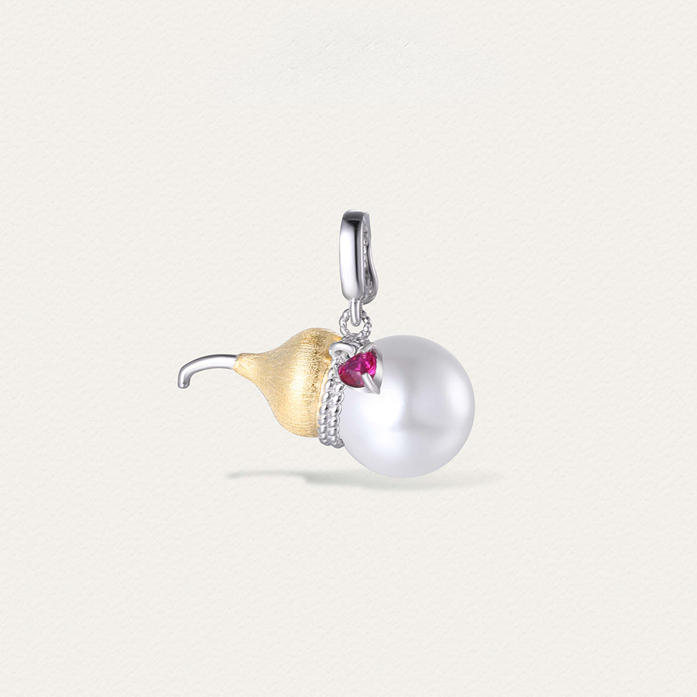 Festive Lucky Gourd pendant necklace in silver and gold tones, blending traditional symbolism with elegant metallic shine.