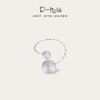 D-POW Frozen Echo dual cosmic sphere adjustable sterling silver ring, featuring a detailed side view highlighting the craftsmanship and unique design of the spheres.