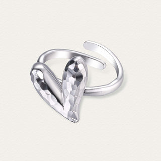 Front view of the Icy Peach adjustable 925 silver ring, featuring the icy blush peach motif in a refined, symmetrical design.