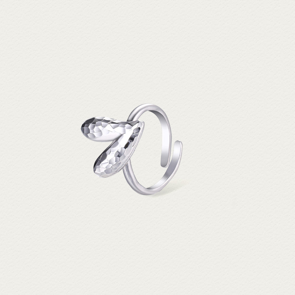 Side angle of the Icy Peach 925 sterling silver ring, showing the dimensional profile and soft curvature of the peach-inspired form.