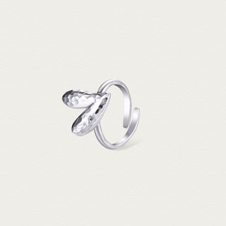 Side angle of the Icy Peach 925 sterling silver ring, showing the dimensional profile and soft curvature of the peach-inspired form.