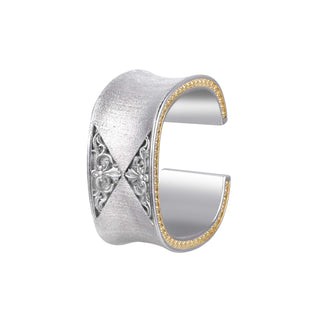 [Italian Ornamental Heritage] D-POW Italy Handcrafted Engraved Gold Iris & Acanthus Solid Heavywork Silver Floral Ring - D-POW