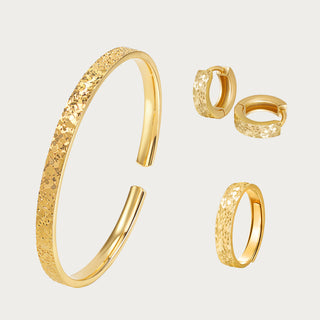[Shatterlight Series] D-POW Silver Texture Jewelry Set – Cuff, Hoop Earrings & Statement Ring - D-POW
