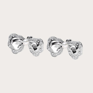[Miu-Inspired Ballet] D-POW 925 Sterling Silver Cubic Zirconia Stud Earrings - D-POW