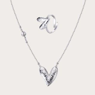 D-POW Baroque-Inspired Icy Peach Jewelry Set – 925 Silver Necklace & Adjustable Ring - D-POW