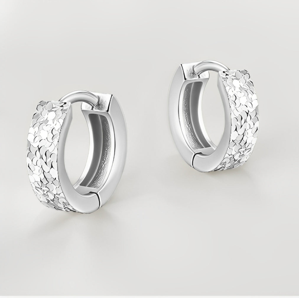 [Shatterlight Series] D-POW 925 Sterling Silver Crushed Ice Textured Hoop Earrings