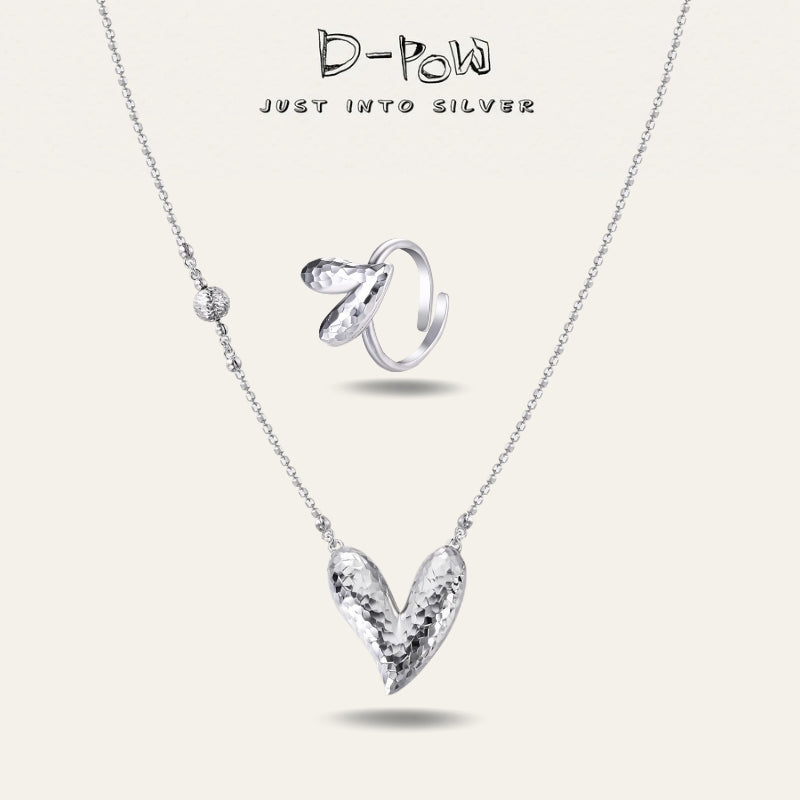 D-POW Baroque-Inspired Icy Peach Jewelry Set – 925 Silver Necklace & Adjustable Ring