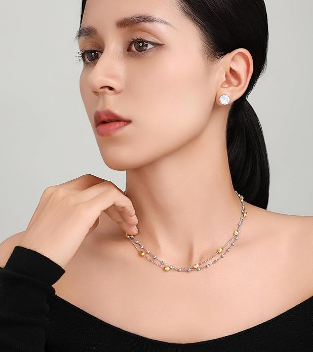[Frozen Echo] D-POW Brushed Nut Shell Double-Layer Necklace