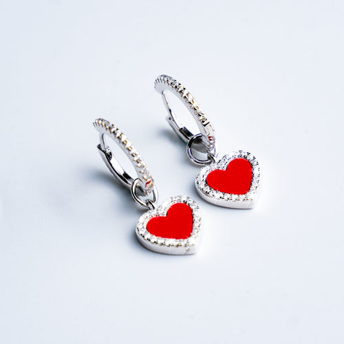 Cupid's Heart | D-pow Sterling Silver Red Heart Agate Drop Earrings