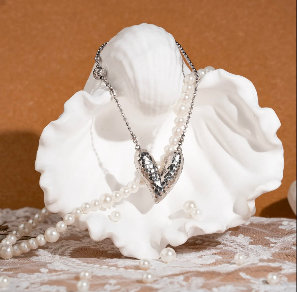 D-POW Baroque-Inspired Icy Peach Pendant 925 Silver Necklace