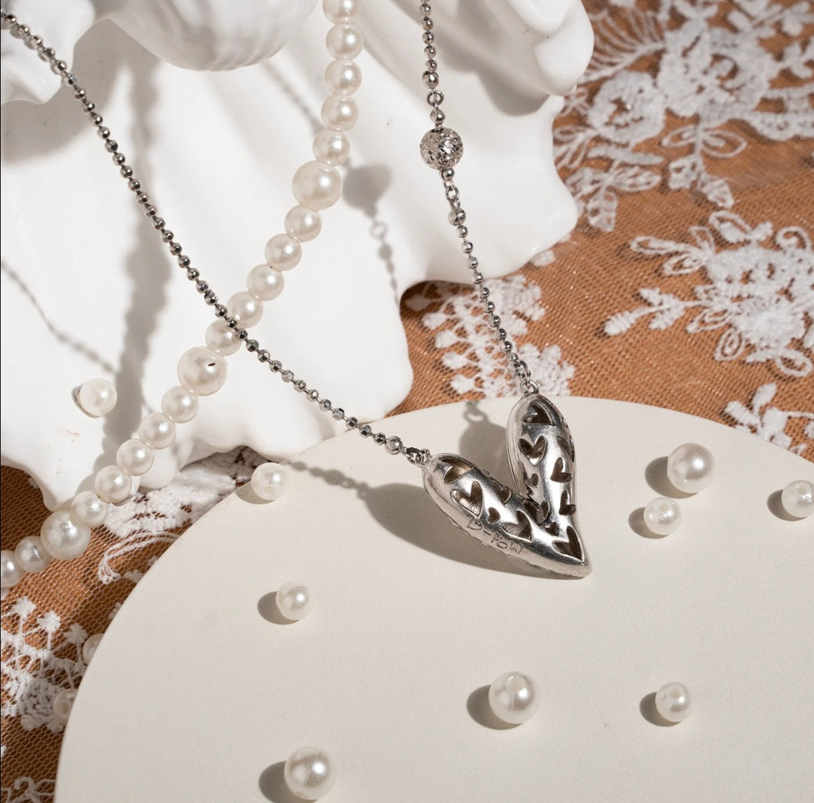 D-POW Baroque-Inspired Icy Peach Pendant 925 Silver Necklace