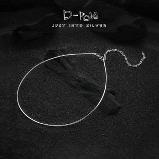 Full view of D-POW minimalist 925 silver necklace with sleek, clean design