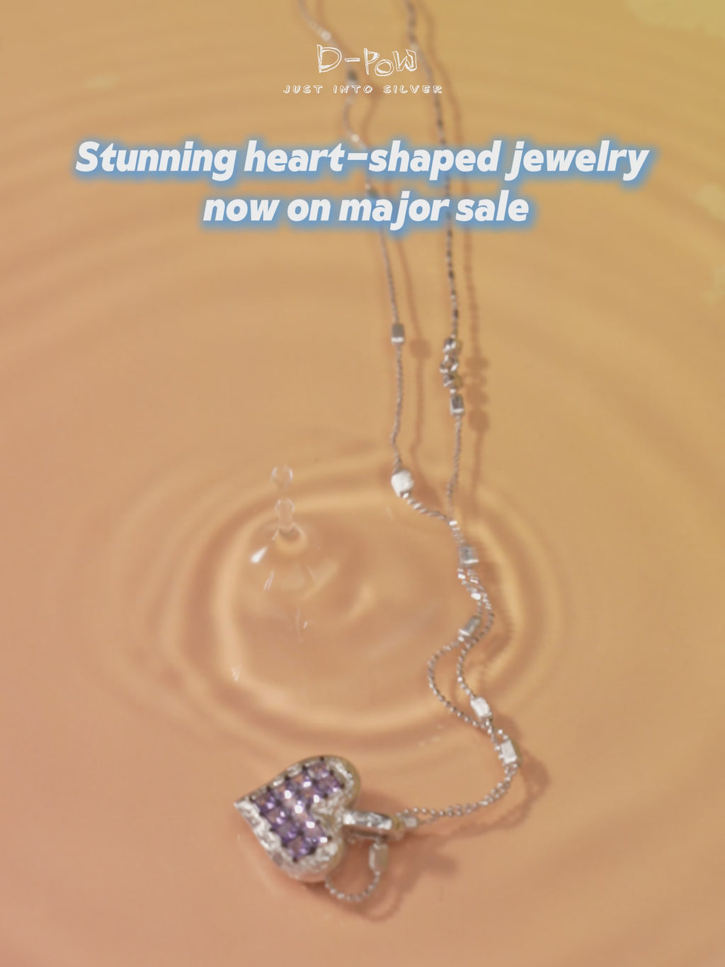 [Cosmic Amour] D-POW Crushed Ice Heart Jewelry Set in 925 Silver – Pendant Necklace & Earrings