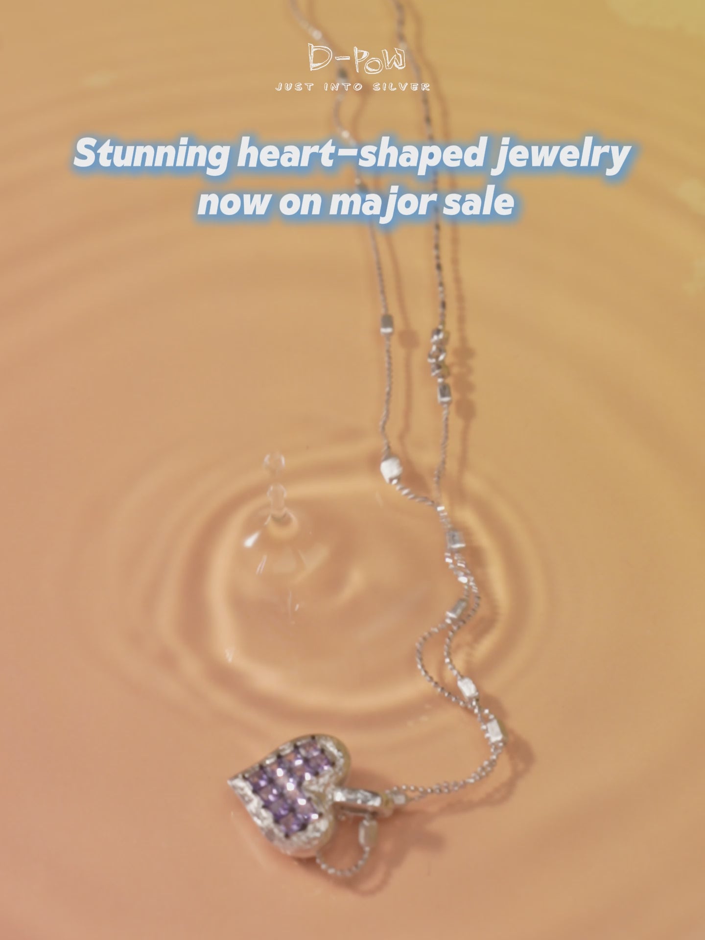 [Cosmic Amour] D-POW Crushed Ice Heart Jewelry Set in 925 Silver – Pendant Necklace & Earrings