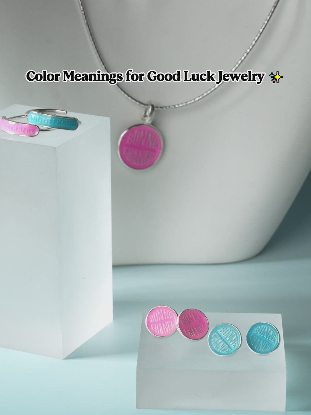 [Bonne Chance] D-POW Enamel Lucky Jewelry Set – Ring, Necklace & Stud Earrings