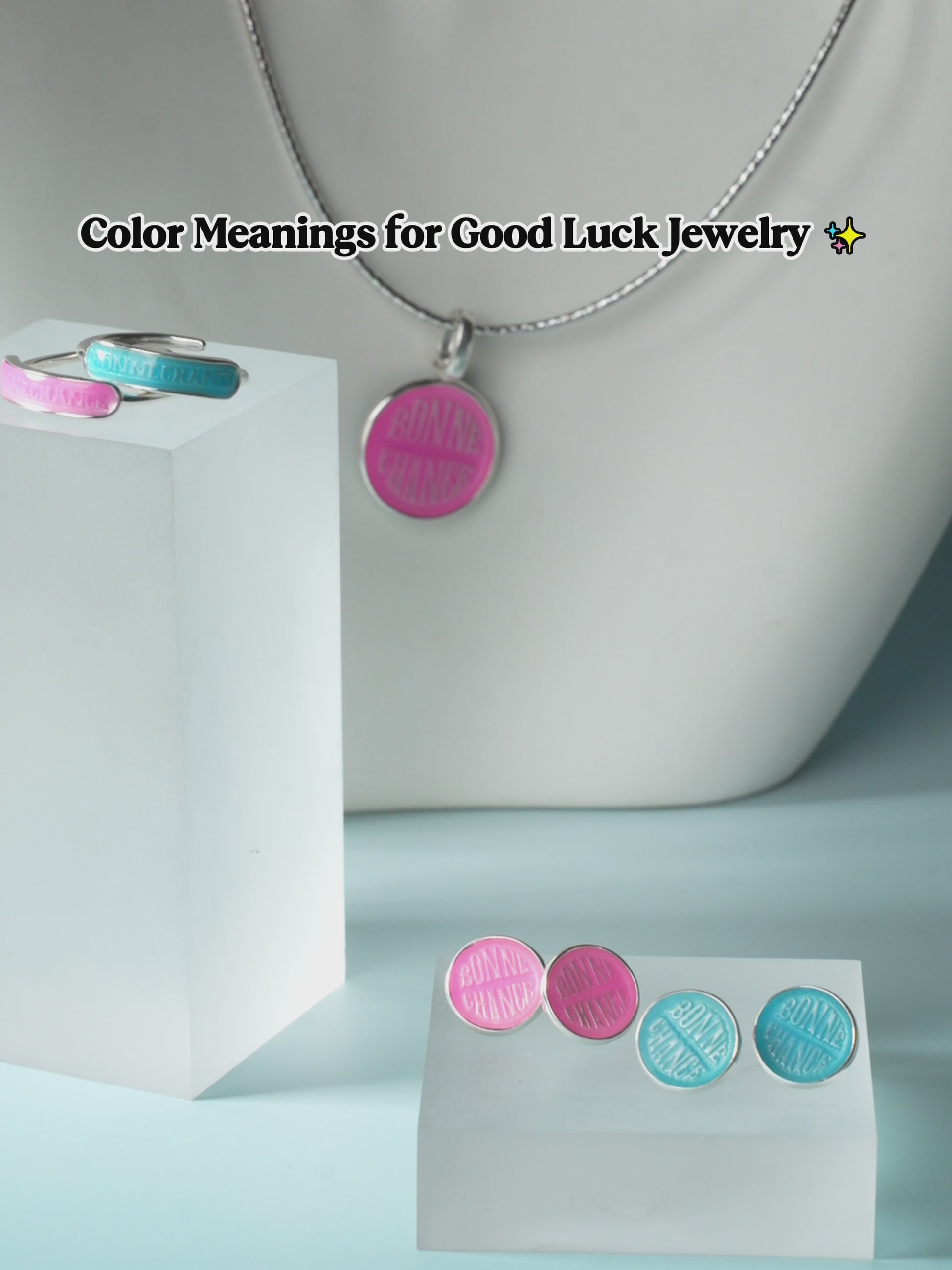 [Bonne Chance] D-POW Enamel Lucky Jewelry Set – Ring, Necklace & Stud Earrings