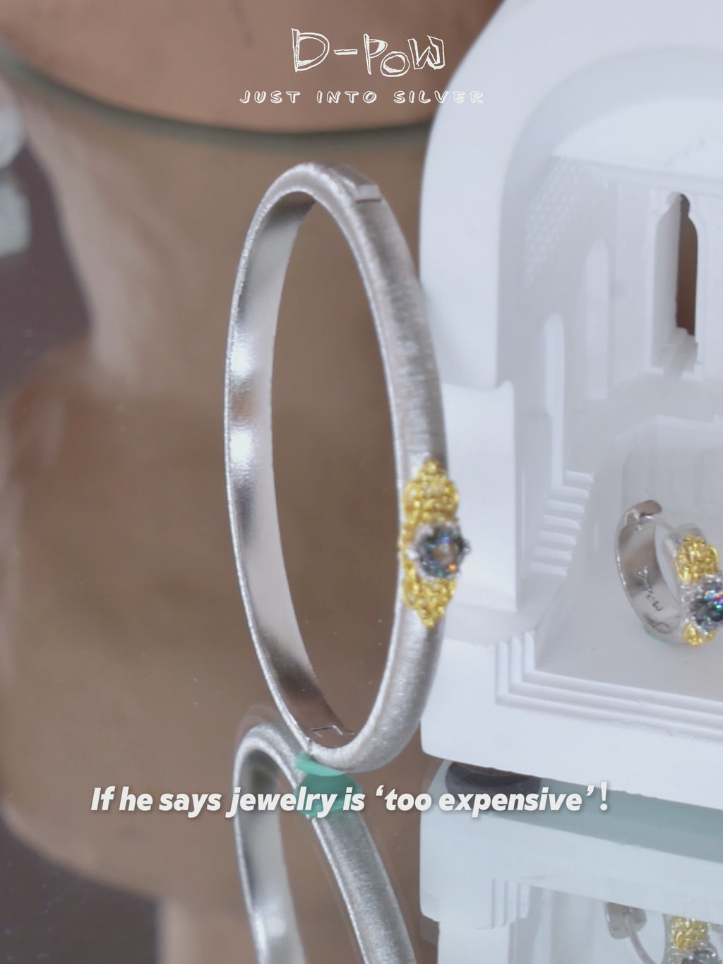 [Eternal Gleam] D-POW Moissanite Jewelry Set – Filigree Ring, Ear Clips & Bangle in 925 Silver
