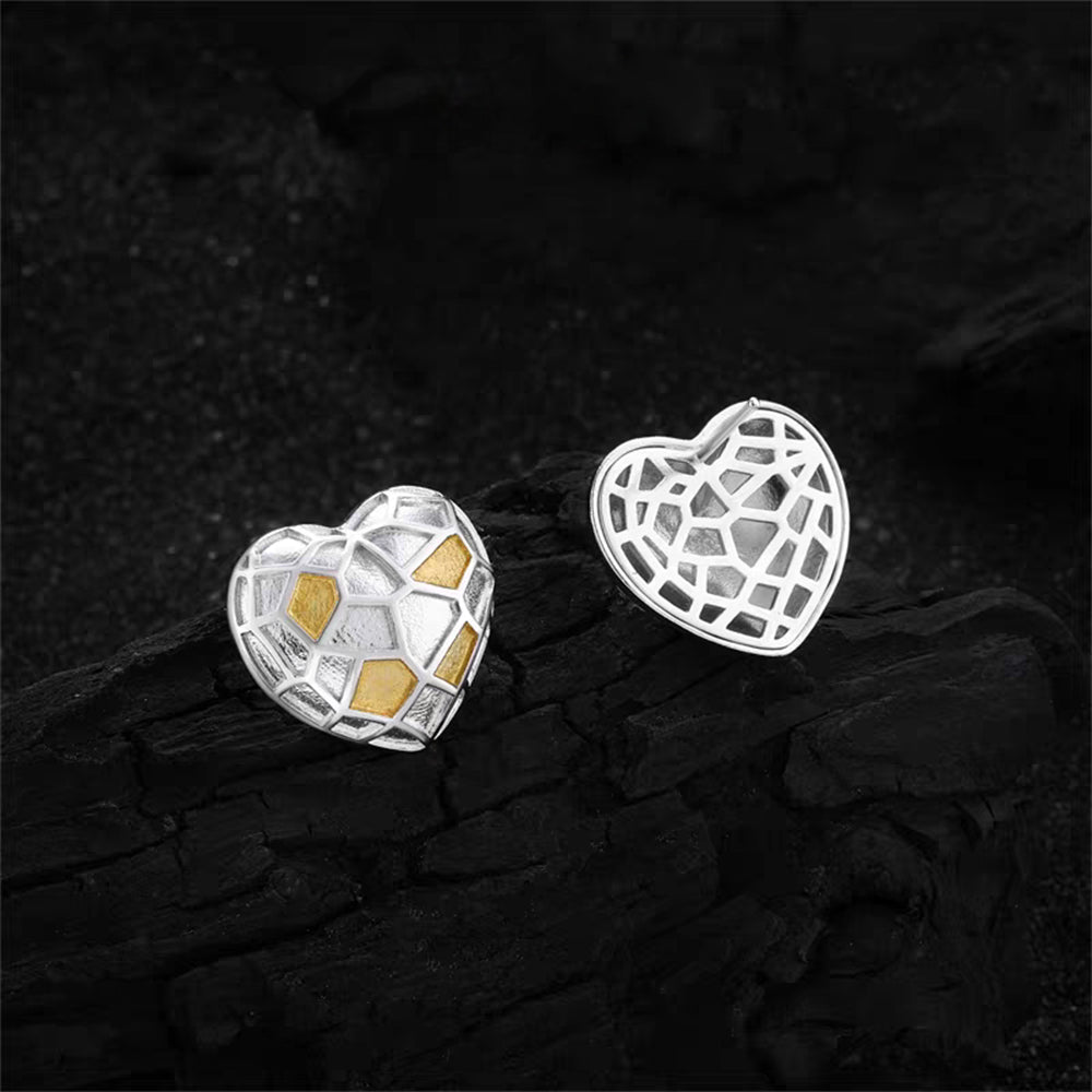 Detailed image of the pair of Princess Ice Cube Heart Treasure Earrings, emphasizing their symmetry and radiant clarity.