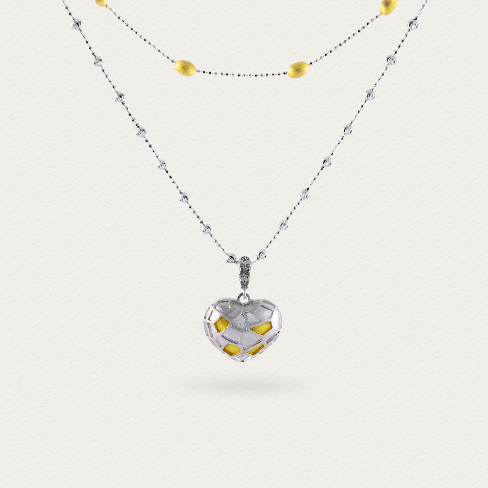 Close-up of the Princess Ice Cube Heart Treasure Pendant Necklace, showcasing the heart-shaped pendant with an ice cube-inspired design.
