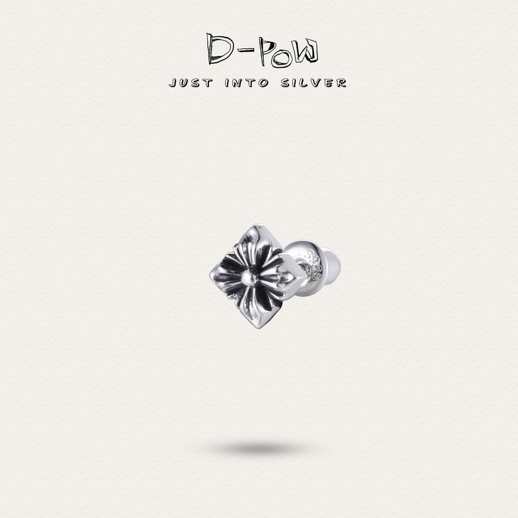 D-POW Seraph's Silence heart-shaped red gem sterling silver stud earrings, highlighting the timeless and delicate design.