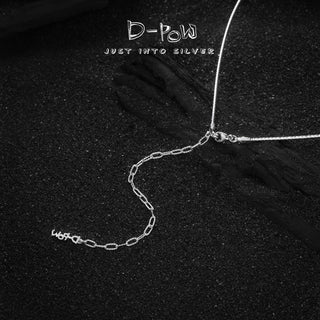 Close-up of the upper clasp section of the D-POW sterling silver necklace