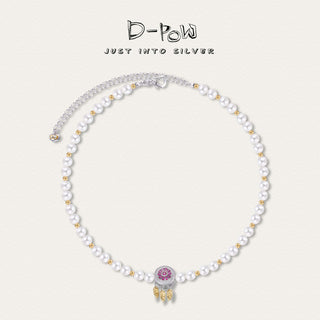 Front view of the D-POW Whispers of Dreams handcrafted pearl sterling silver necklace featuring an enchanted dreamcatcher disc in white.